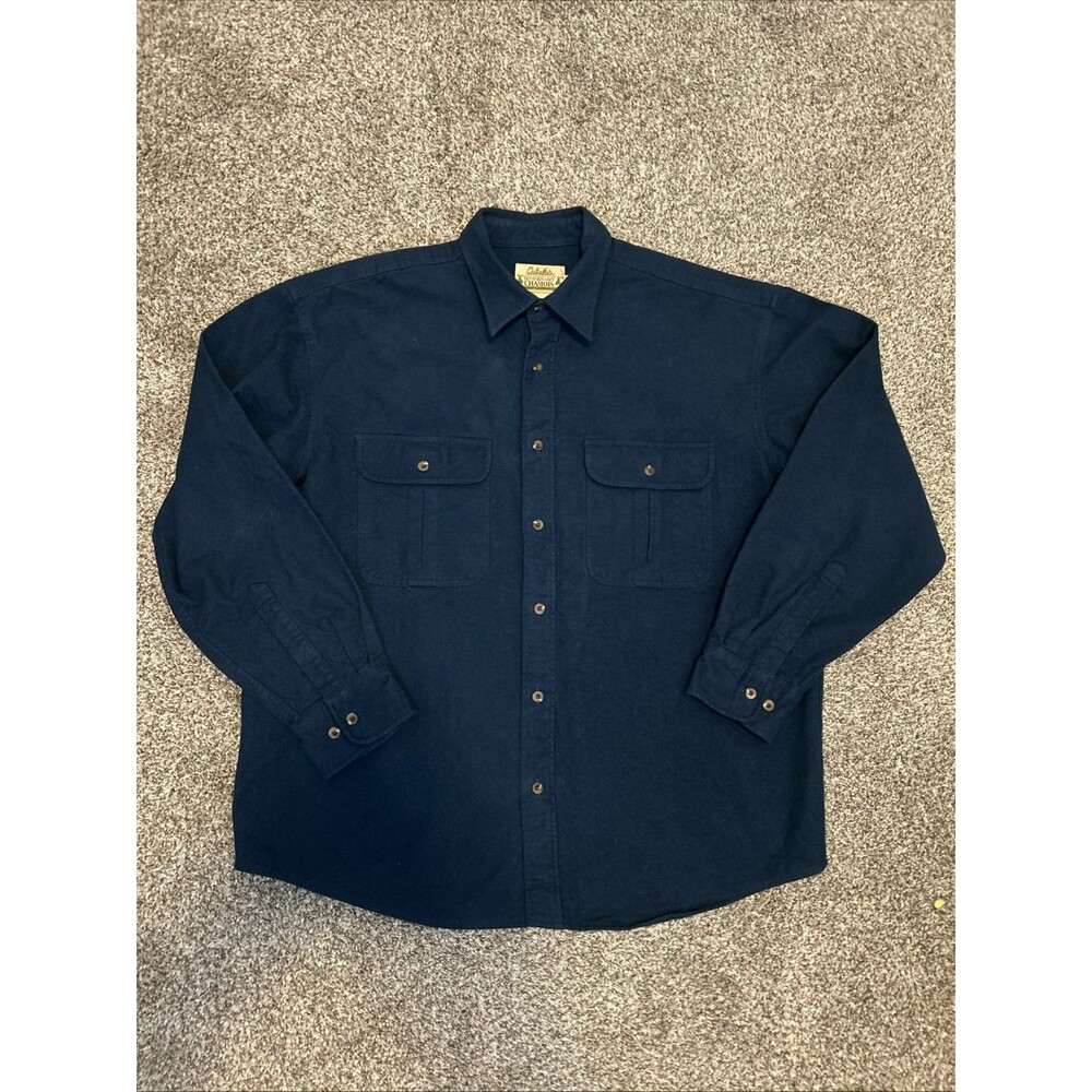 Cabela’s Men XL Button Down Chamois Blue Cotton Canvas Long Sleeve Outdoor